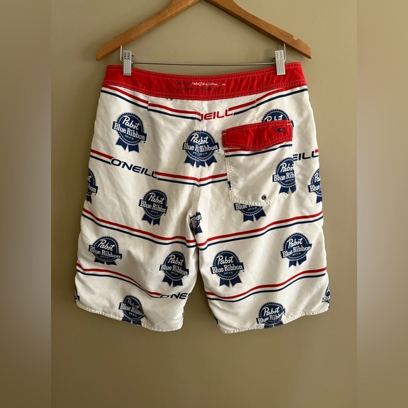 O'Neill White and Blue Pabst Blue Ribbon Logo Board Shorts - Picture 9 of 17